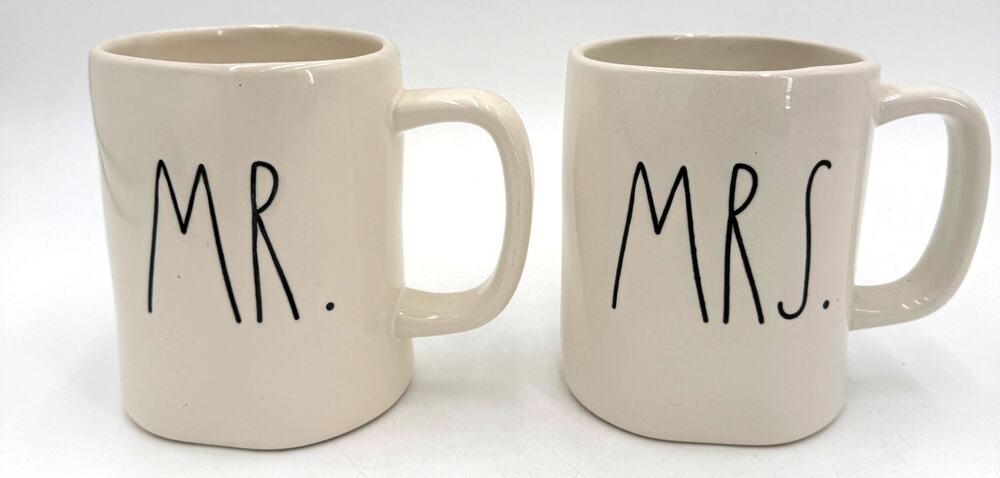 Rae Dunn Mr. & Mrs. White & Black Ceramic Coffee Mugs Set of 2